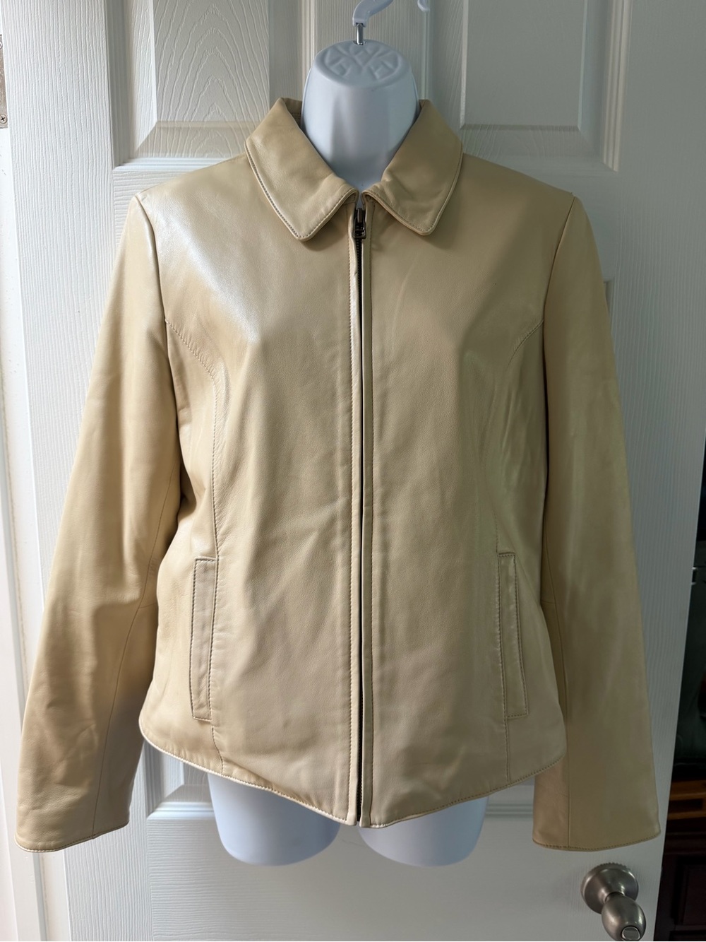 Liz Claiborne Ivory Genuine Leather Zip Jacket Paisley Lined 12